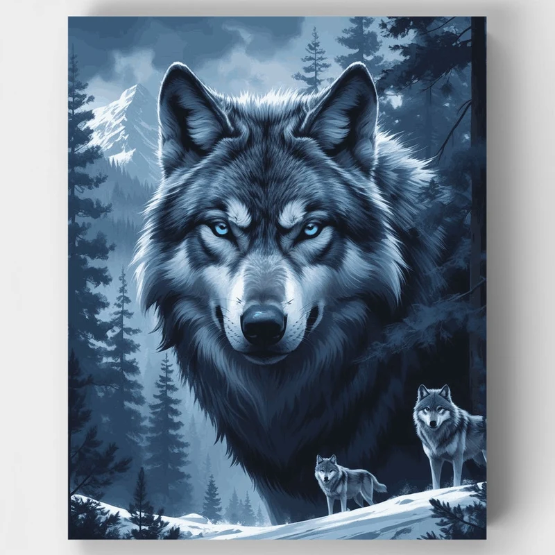 Majestic Wolf Pack in Winter Forest - Paint by Numbers Kit