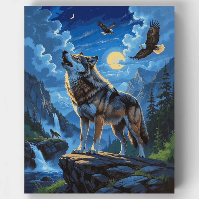 Majestic Wolf Howling Under Moonlight - Paint by Numbers Kit
