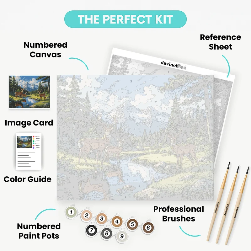 Deer Family by Mountain Stream - Paint by Numbers Kit