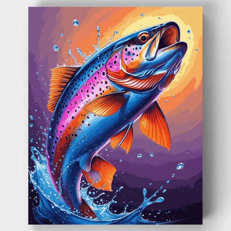 Vibrant Trout Leap - Paint by Numbers Kit