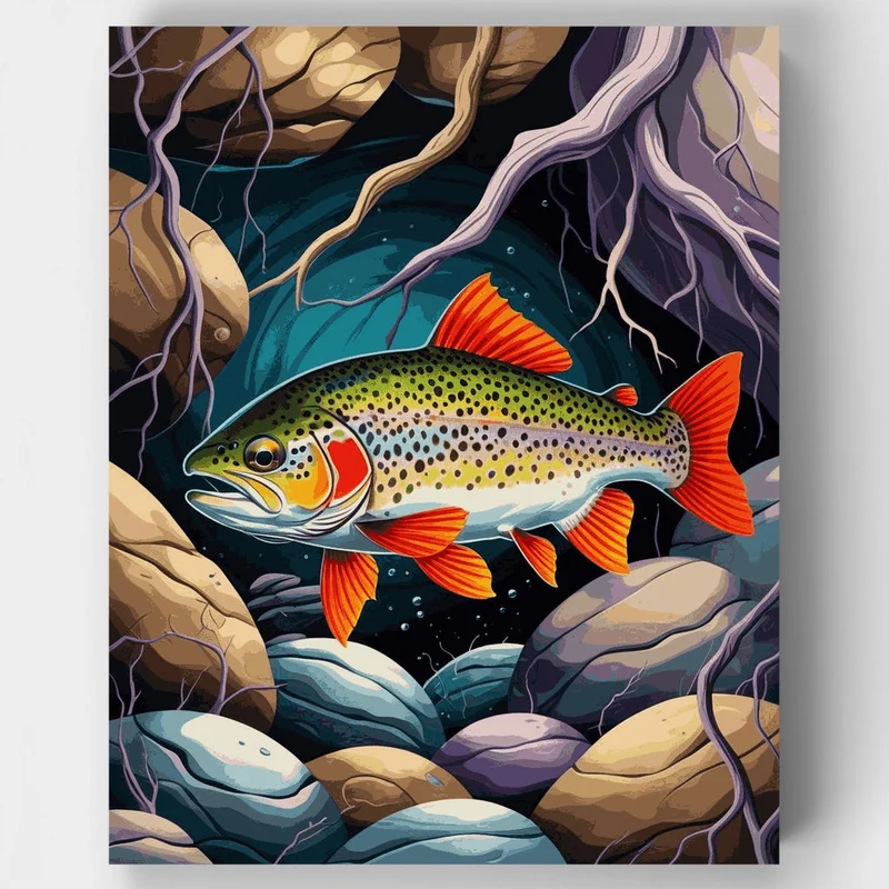 Trout Swimming Among Rocks - Paint by Numbers Kit