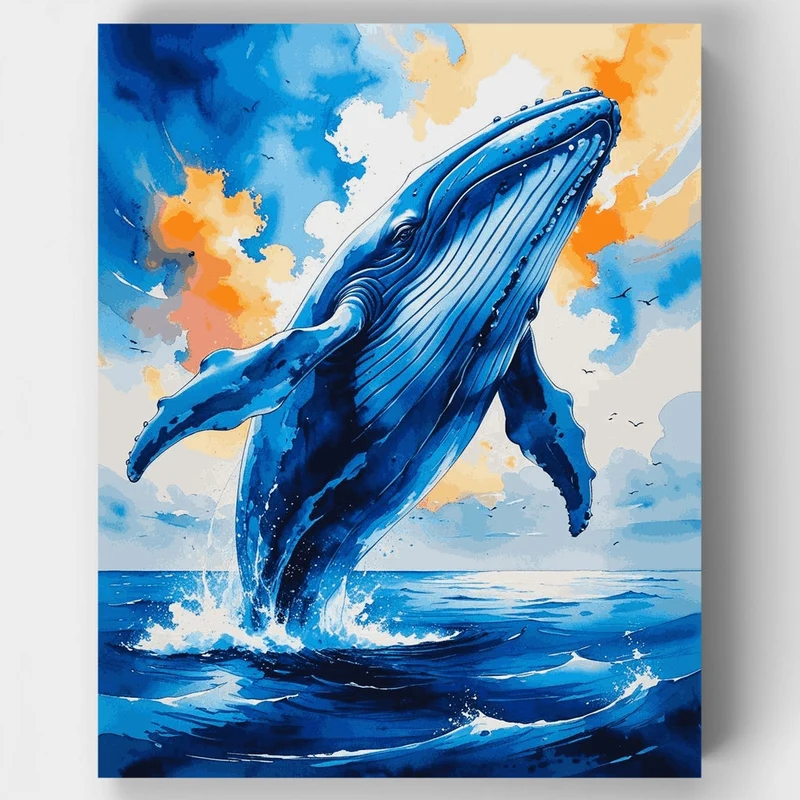 Majestic Humpback Whale Breaching Ocean Waters - Paint by Numbers Kit