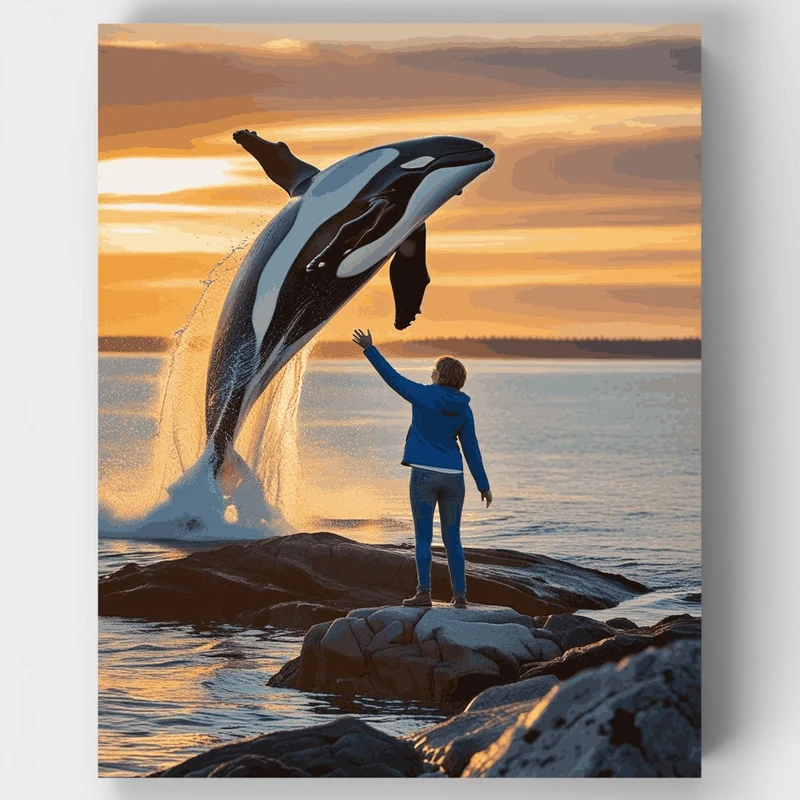 Orca Whale Breaching at Sunset - Paint by Numbers Kit