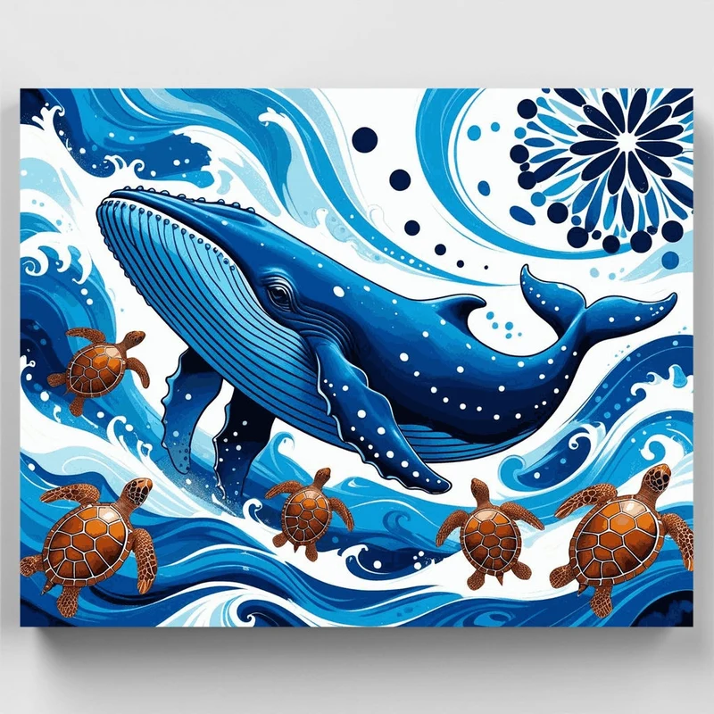 Majestic Whale and Sea Turtles Ocean Adventure - Paint by Numbers Kit