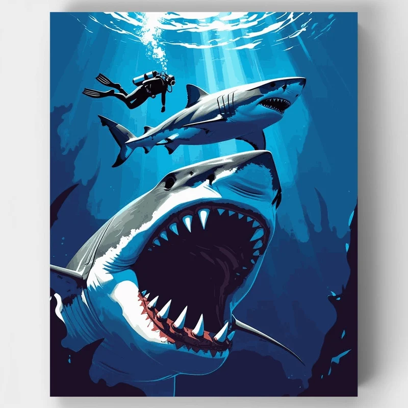 Underwater Shark Encounter - Paint by Numbers Kit