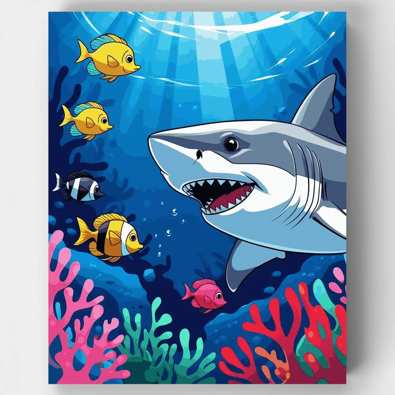 Underwater Adventure with Shark and Tropical Fish - Paint by Numbers Kit