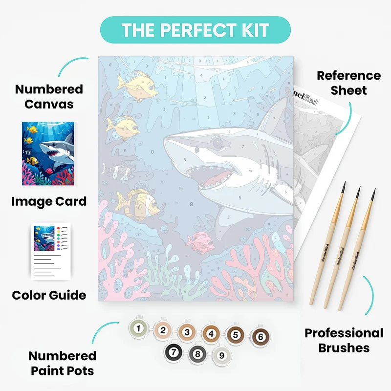 Underwater Adventure with Shark and Tropical Fish - Paint by Numbers Kit