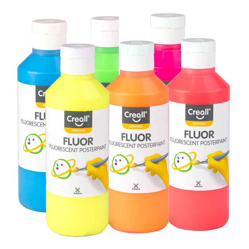 Creall súprava temperových farieb Fluor, 6 × 250 ml, mix farieb