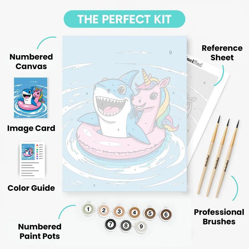 Shark and Unicorn Pool Float Adventure - Paint by Numbers Kit
