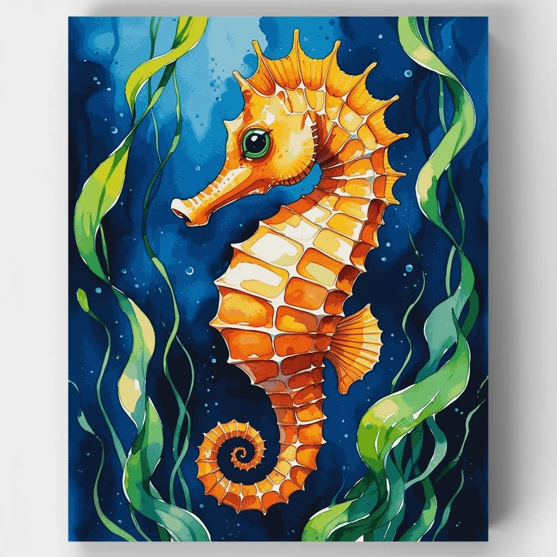 Vibrant Seahorse Underwater Scene - Paint by Numbers Kit