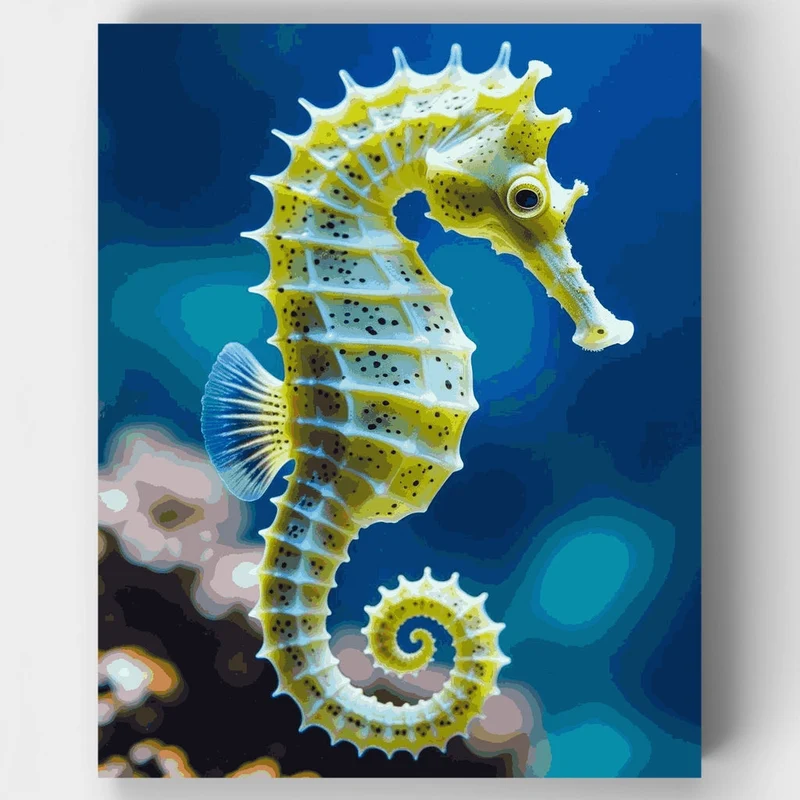 Yellow Seahorse in Blue Ocean - Paint by Numbers Kit