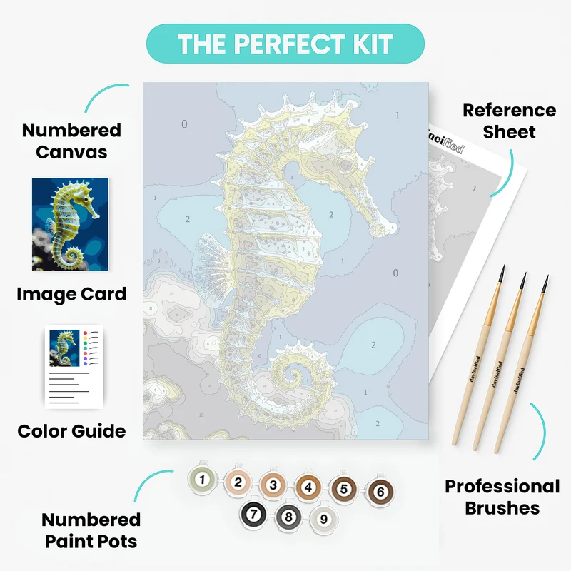 Yellow Seahorse in Blue Ocean - Paint by Numbers Kit