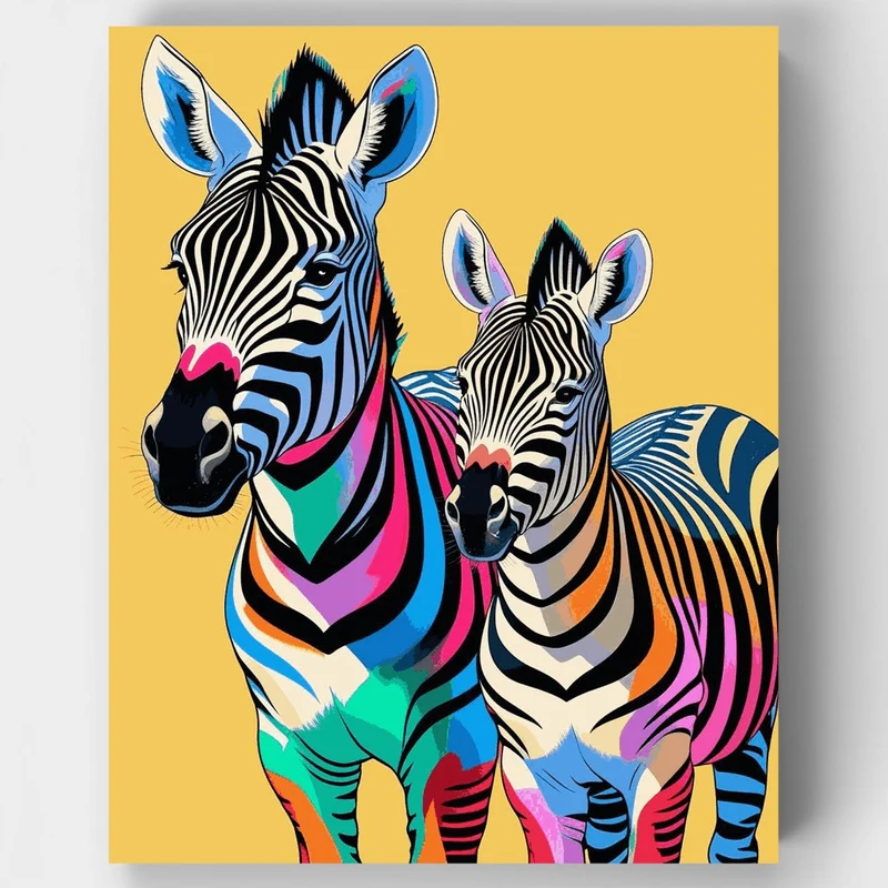 Colorful Rainbow Zebra Family - Paint by Numbers Kit