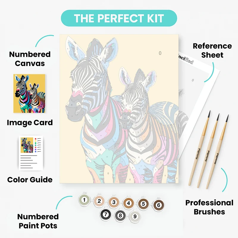 Colorful Rainbow Zebra Family - Paint by Numbers Kit