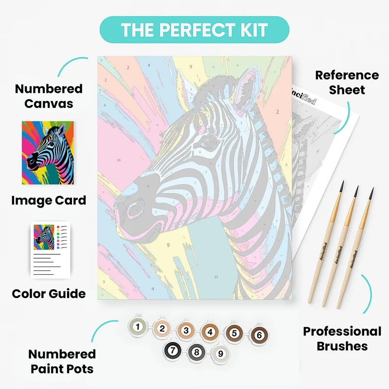 Rainbow Pop Art Zebra - Paint by Numbers Kit