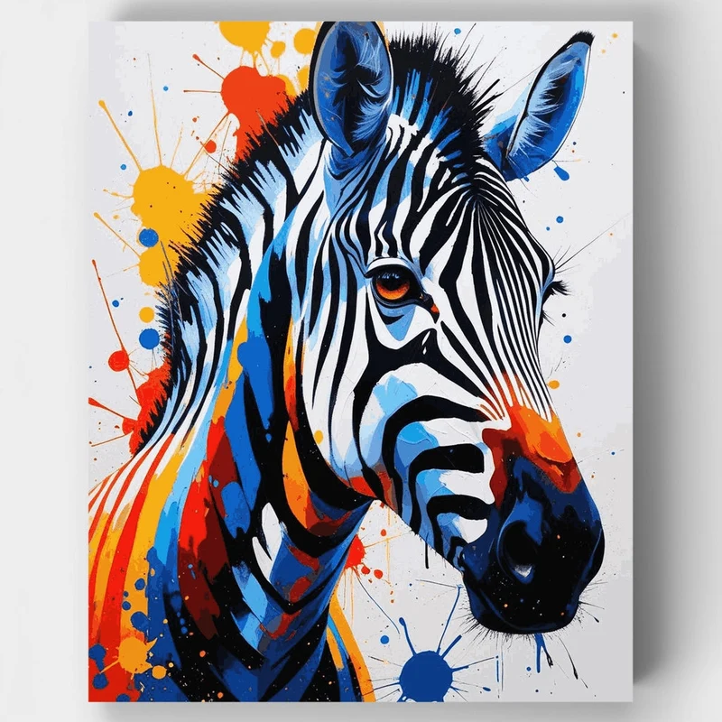 Vibrant Zebra with Paint Splatter Art - Paint by Numbers Kit