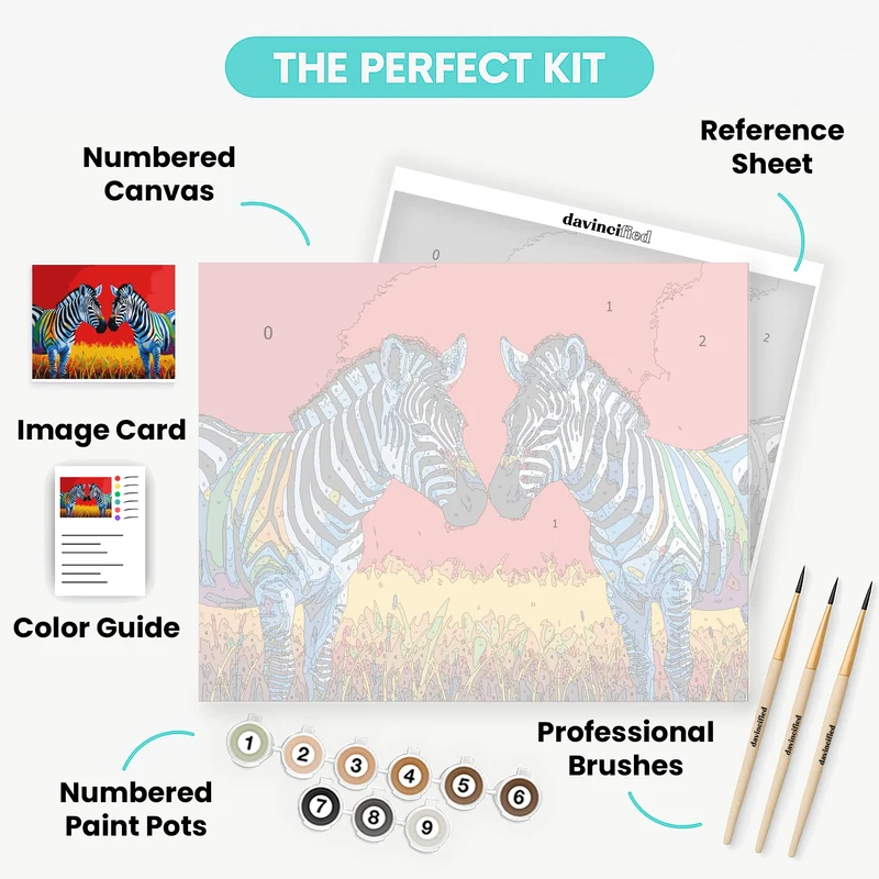 Colorful Zebras on Red Background - Paint by Numbers Kit