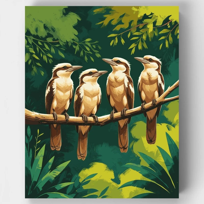 Four Kookaburras on a Branch - Paint by Numbers Kit