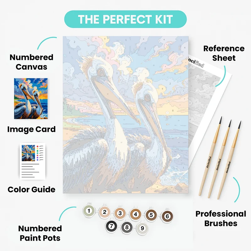Vibrant Pelicans at Sunset - Paint by Numbers Kit