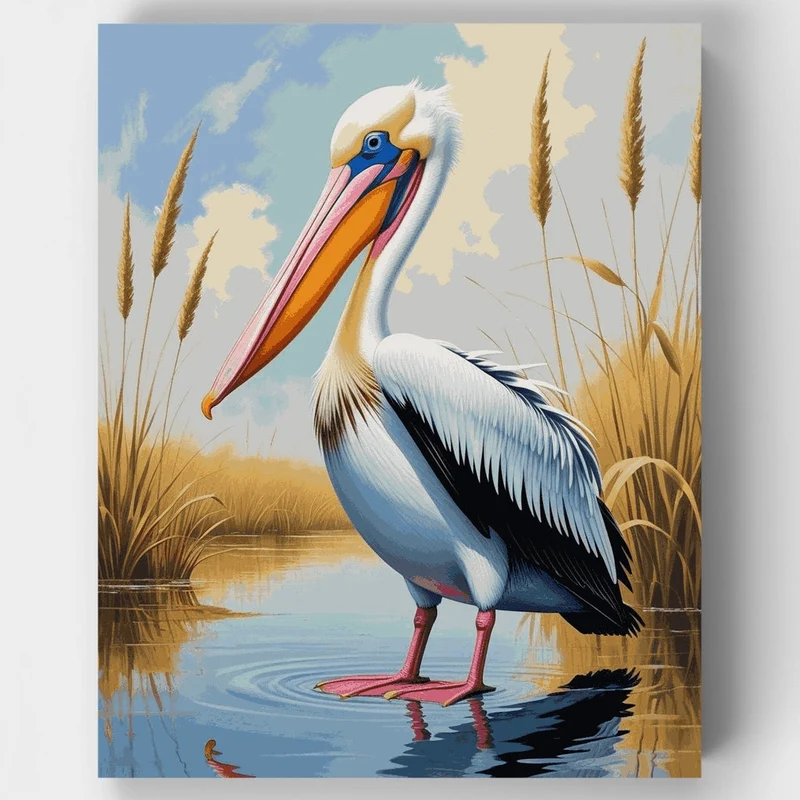 Pelican in Wetland Reeds - Paint by Numbers Kit
