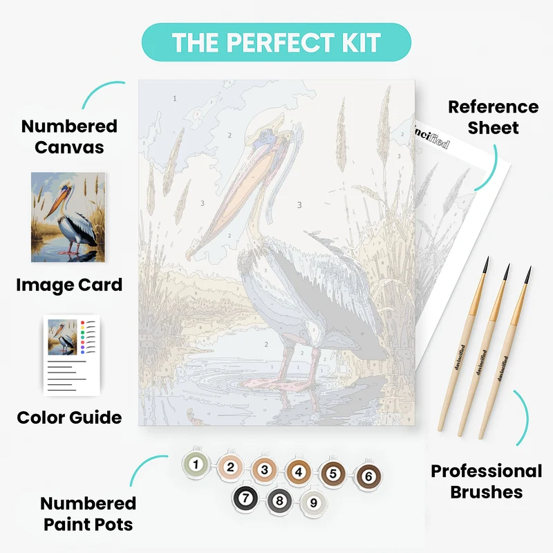 Pelican in Wetland Reeds - Paint by Numbers Kit