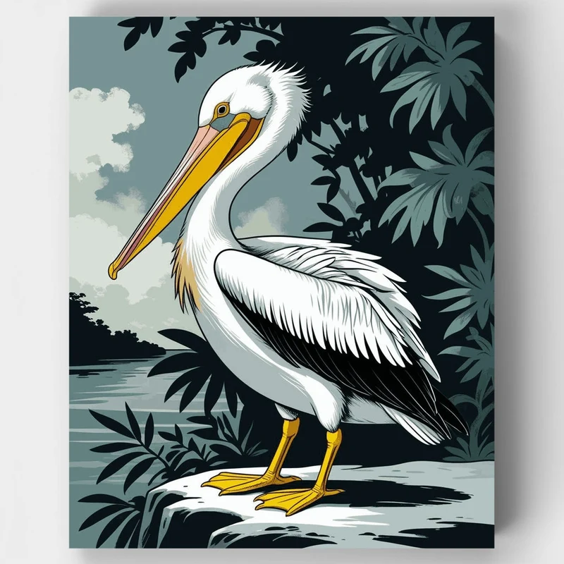 Majestic White Pelican in Tropical Paradise - Paint by Numbers Kit