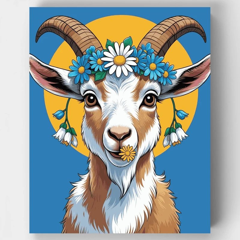 Adorable Goat with Floral Crown - Paint by Numbers Kit