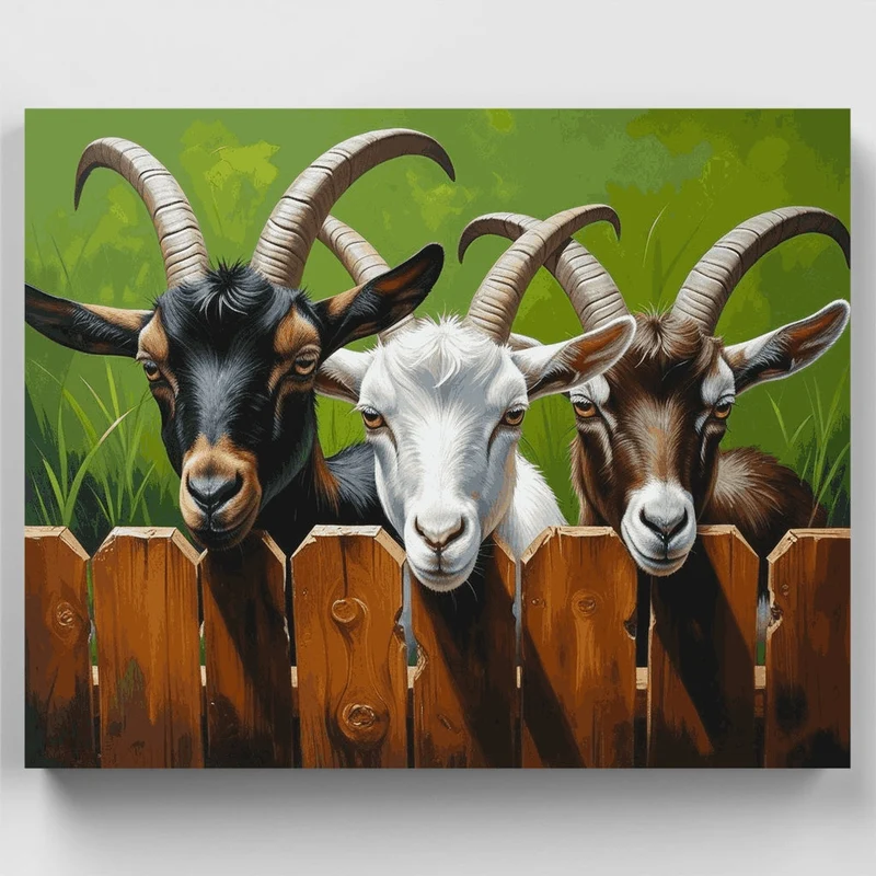 Three Goats at the Fence - Paint by Numbers Kit