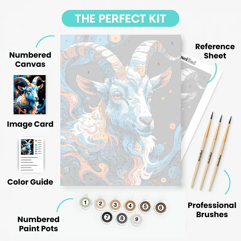 Cosmic Goat with Swirling Horns - Paint by Numbers Kit