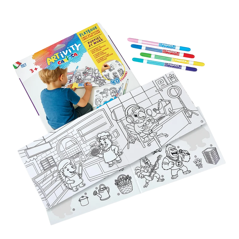Carioca творчески комплект с флумастери и стикери ARTivity - Pupies at the work, 3+