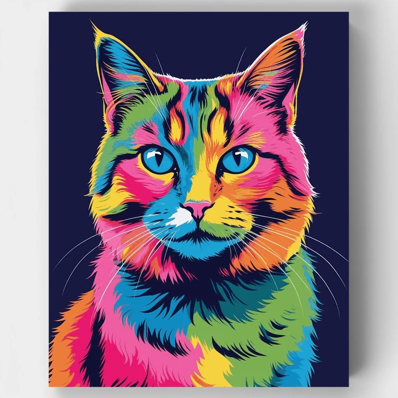 Colorful Pop Art Cat Portrait - Paint by Numbers Kit