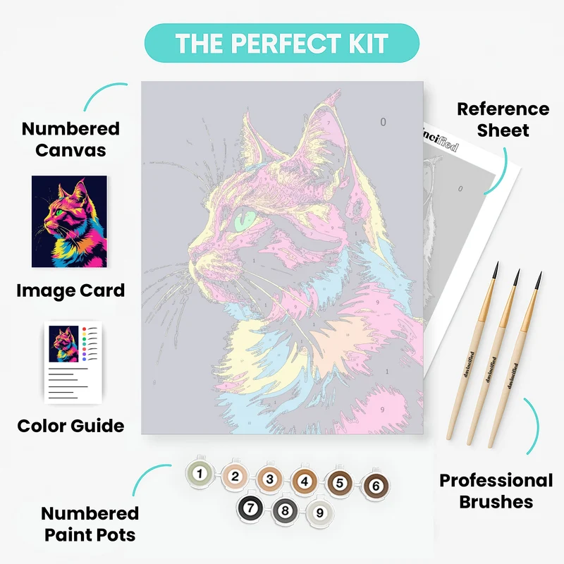 Vibrant Neon Cat Portrait - Paint by Numbers Kit