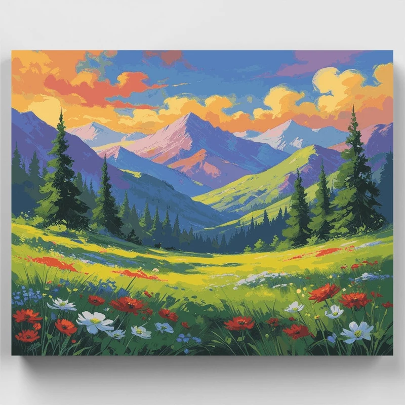 Alpine Meadow Mountain Landscape - Paint by Numbers Kit