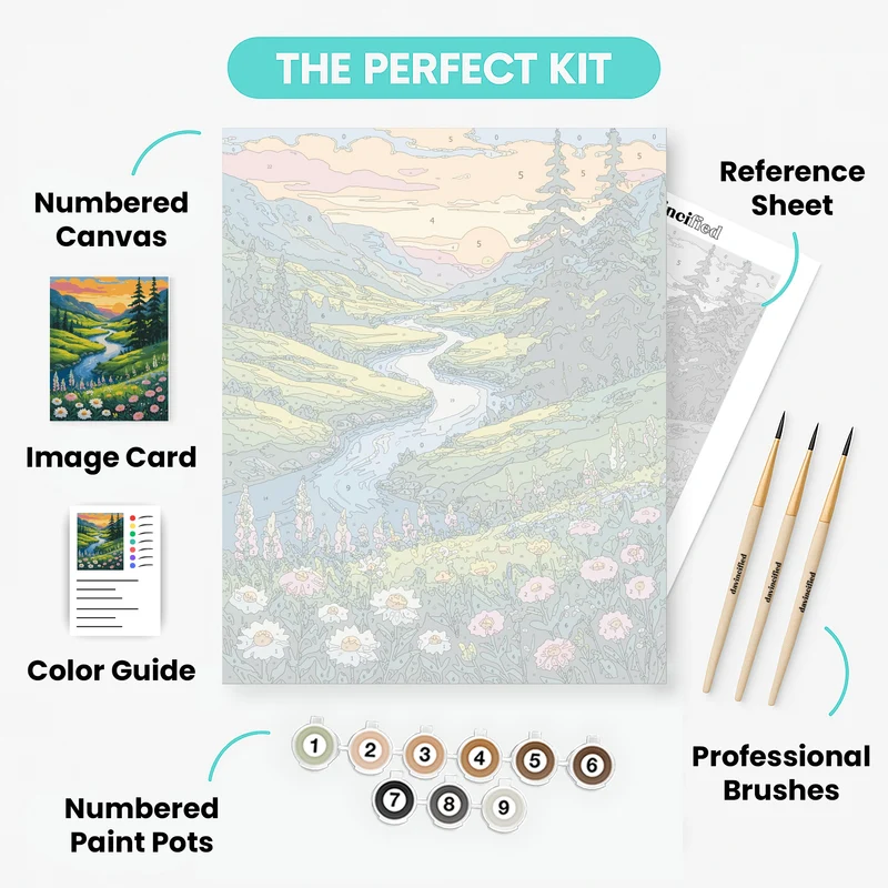 Mountain Valley River Sunset - Paint by Numbers Kit