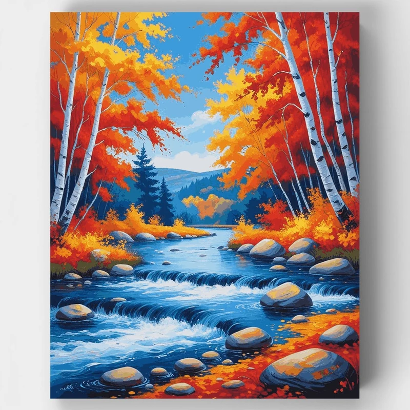 Autumn River Birch Forest - Paint by Numbers Kit