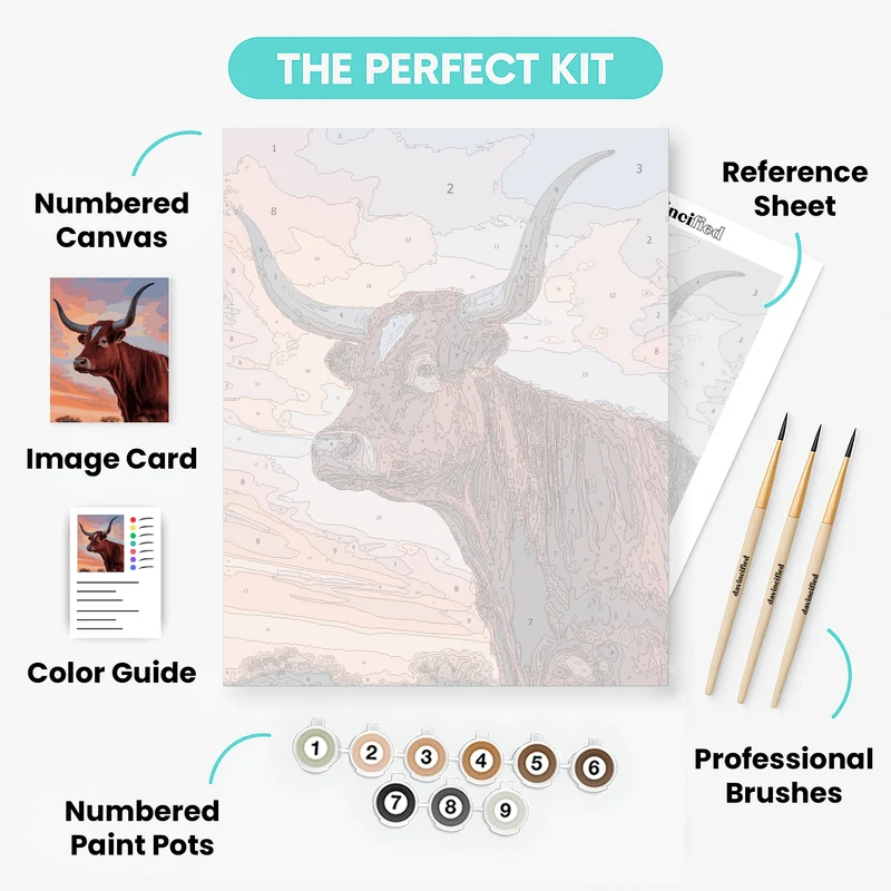 Majestic Longhorn at Sunset - Paint by Numbers Kit
