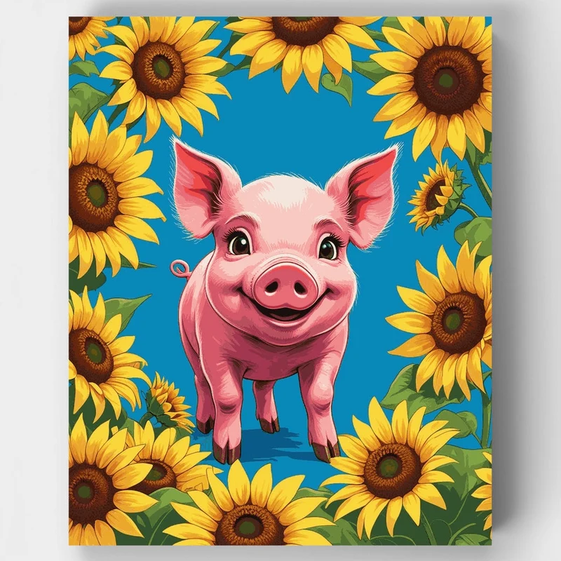 Cheerful Pig in Sunflowers - Paint by Numbers Kit