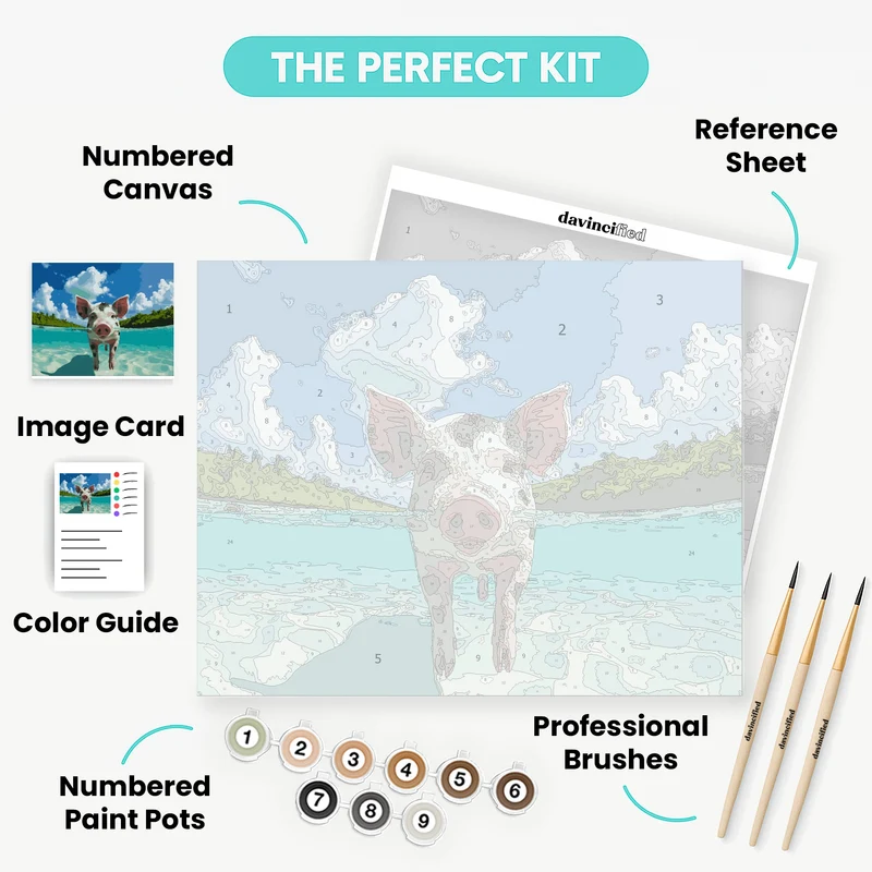 Swimming Pig in Tropical Paradise - Paint by Numbers Kit