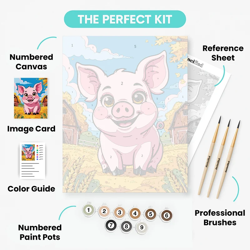 Cheerful Pink Piglet on the Farm - Paint by Numbers Kit