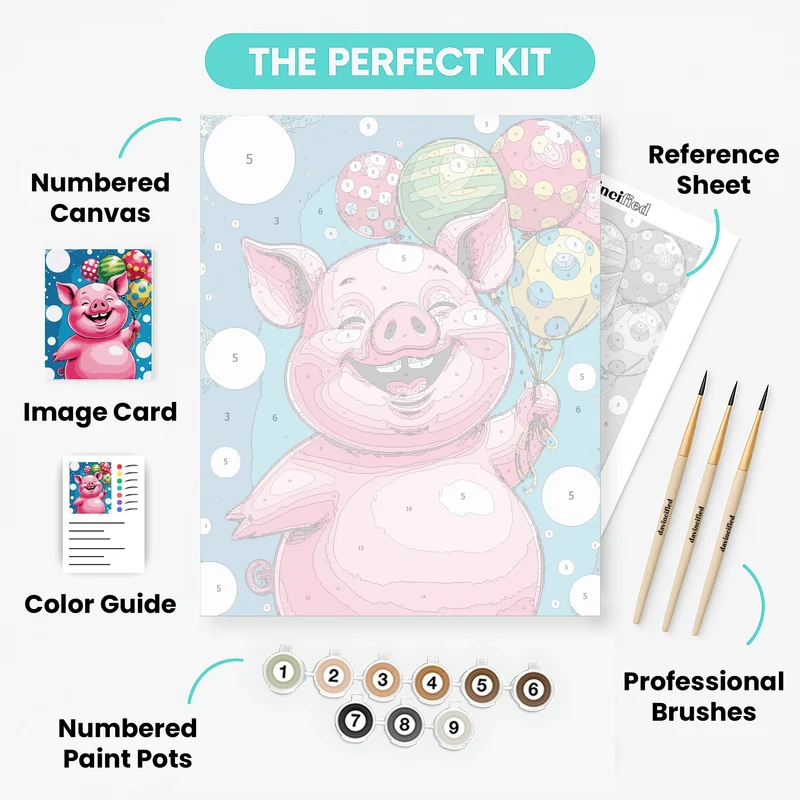 Cheerful Pig with Colorful Balloons - Paint by Numbers Kit