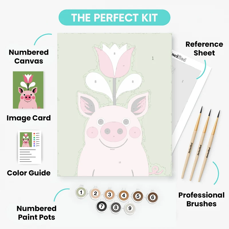 Whimsical Pig with Tulip - Paint by Numbers Kit