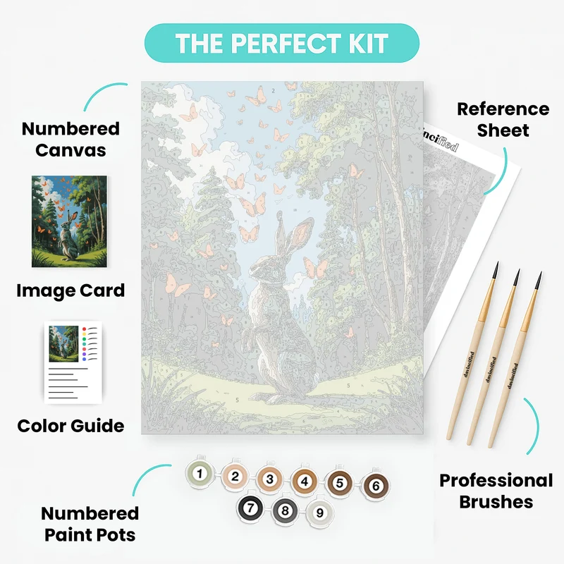 Hare Watching Orange Butterflies in Forest - Paint by Numbers Kit