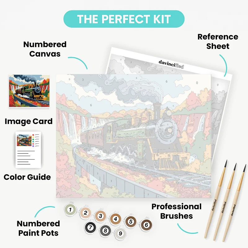 Vintage Steam Train Through Autumn Canyon - Paint by Numbers Kit