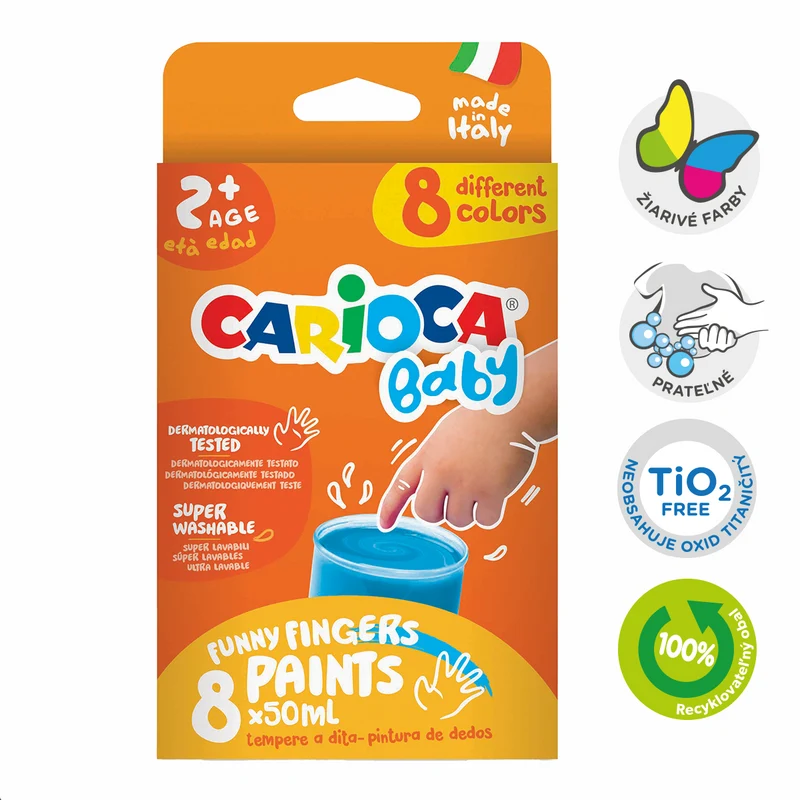 Colori a dita Carioca Baby 2+, 8 × 50 ml