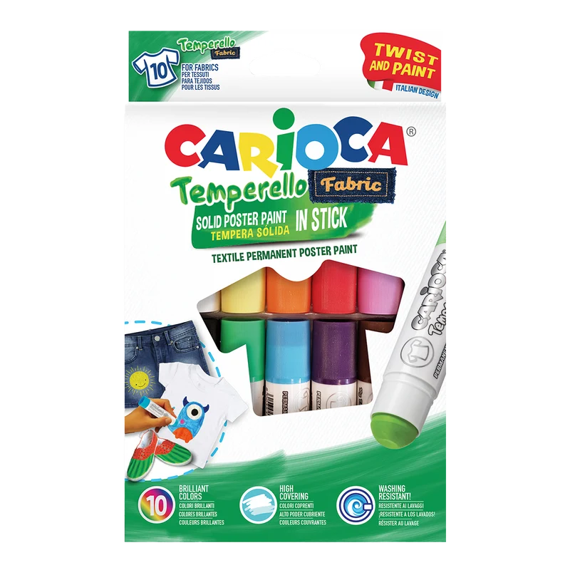 Carioca temper barve za tekstil v stiku – set 10 kosov