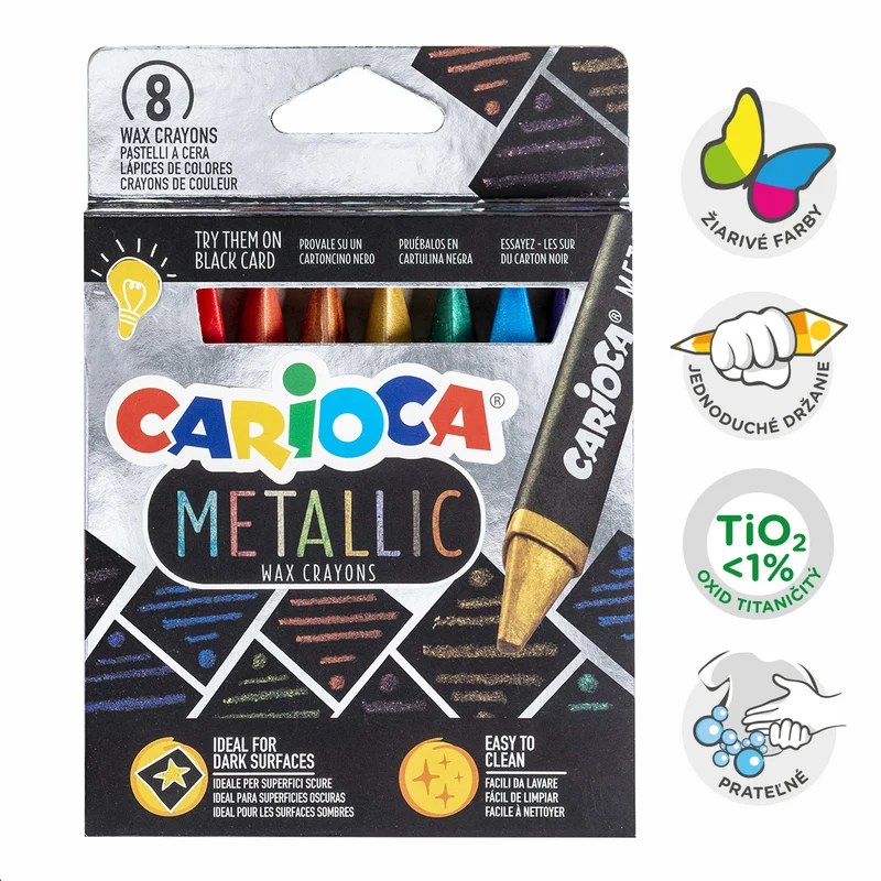 Trirobe voščenke Carioca Metallic, 8 kosov