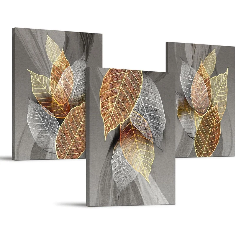 Bilder 3er Set Wanddeko Abstract Gold Blätter 50x70 cm