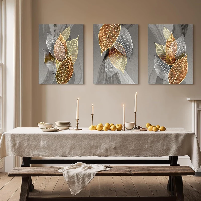 Bilder 3er Set Wanddeko Abstract Gold Blätter 50x70 cm