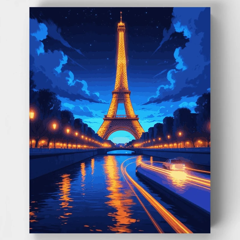 Eiffel Tower Night Scene - Paint by Numbers Kit