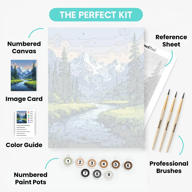 Mountain River Valley Landscape - Paint by Numbers Kit